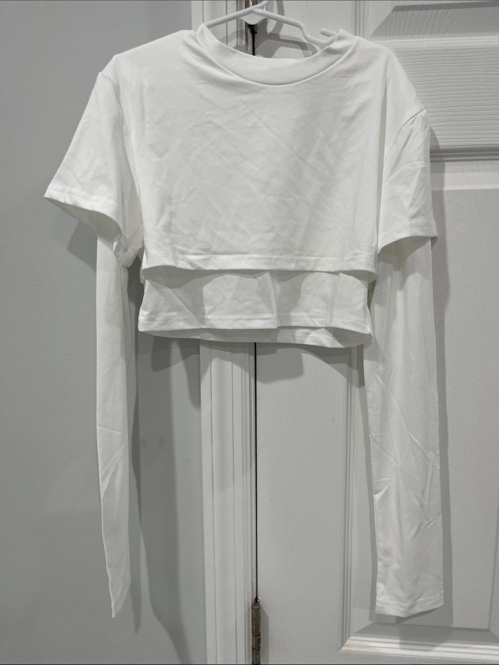 White Layered Crop Long-Sleeve Top